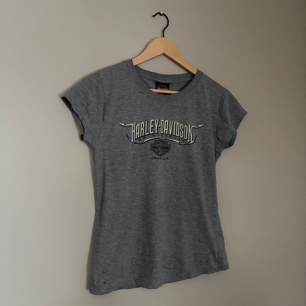 Y2K Harley Davidson grey short sleeve baby tee